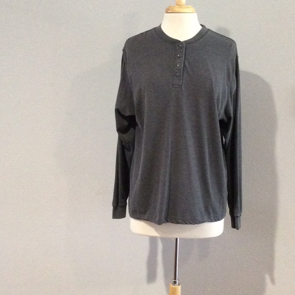 Jockey For Her Gray Henley Long Sleeve Pullover Top Size Large